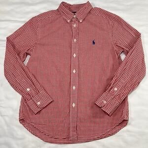 Polo Ralph Lauren Shirt Boys Size M 10-12 Red Gingham Check Button Down Preppy